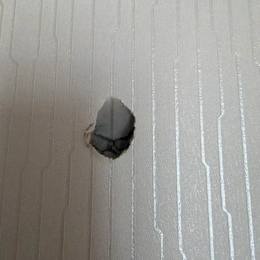 세로줄 무늬벽지에 뚫린 구멍 현장
